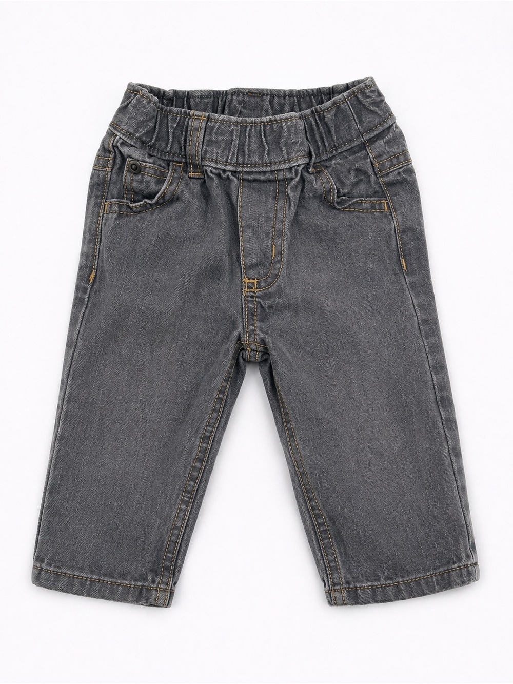 Dark Gray Elastic Waist Denim Pants